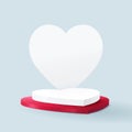 3D white and red heart shape podium display. Valentines banner for Wedding greeting card. Vector Illustration