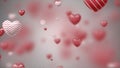 3D White and red hearts with a pattern on a soft pink background fly up. Valentine\'s Day, blurry for a wedding. Royalty Free Stock Photo