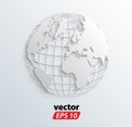 3d white relief world globe, vector illustration Royalty Free Stock Photo