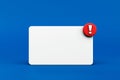 3d white reminder popup bell push notification symbol. Empty application message on blue background. Blank note icon copy space