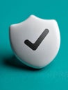 3D white shield with checkmark on teal background. Royalty Free Stock Photo