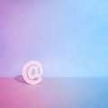 3D white sign for mail in a strange disco color lights.minimal art modern concept