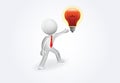 3d White small people with red light bulb light logo Royalty Free Stock Photo