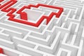 3D white square labirynth with a red line showing the true path to exit in approximation. Royalty Free Stock Photo
