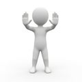 3D White Stick Figure Character with Hands Raised in Surrender or Stop Gesture on White Background Royalty Free Stock Photo