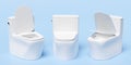 3d white toilet bowl set isolated on blue background. 3d render illustration, clipping path Royalty Free Stock Photo