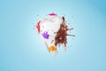 3d white yellow Tooth plague dirty stained liquid explode splatter coffee chocolate strawberry bubble gum orange cause tartar. Royalty Free Stock Photo