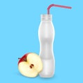 3D White Yogurt Plastic Bottle, Realistic Bottle with apple drinking yogurt, Vector EPS 10 illustration