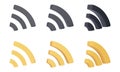 3D Wi Fi symbol. Realistic Wireless network, connection sign. Front and rotated view. 3D render, Yellow and black vector