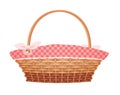 3D wicker basket with pink ribbon bow on handle, fabric inside