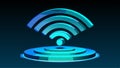 3d wifi wave light effect. Abstract scan radar sensor sound signal technology digital sign. Transparent neon circle symbol fo...