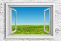 3d window frame with blue sky background