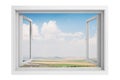 3d window frame with blue sky background