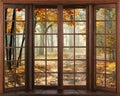 3d window view. Beautiful view of nature from the window. autumn landscape. Royalty Free Stock Photo