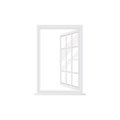 3D window with white frame open one sash divided into square sections Royalty Free Stock Photo