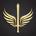 3d winged sword gold symbol