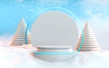 3D winter podium display, Christmas tree white abstract look background 3d rendering