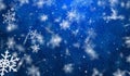 3D winter snow flakes particles falling on blue gradient background Royalty Free Stock Photo