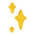 3d winter yellow Christmas stars sparkle. Cute shiny star shaped object element icon. shine symbol isolated on white