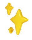 3d winter yellow Christmas stars sparkle. Cute shiny star shaped object element icon. shine symbol isolated on white