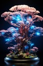 3d wire ir brain tree. A lighted display of a tree with blue lights