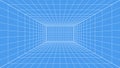 3d wireframe grid room. 3d perspective laser grid 16 9.. Cyberspace blue background with white mesh. Futuristic digital