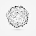 3d wireframe object. Deformed sphere consists of triangles and dots.