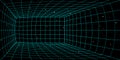 3D wireframe perspective grid room template design vector illustration background. Royalty Free Stock Photo