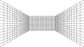 3D wireframe perspective grid room template design vector illustration background. Royalty Free Stock Photo