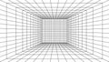 3D wireframe perspective grid room template design vector illustration background. Royalty Free Stock Photo