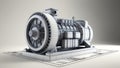 3d wireframe render of a electric generator architectu ai generated Royalty Free Stock Photo