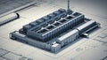 3d wireframe render of a industrial factory architectu ai generated Royalty Free Stock Photo