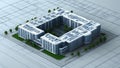 3d wireframe render of a mixeduse complex architecture ai generated