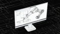 3D Wireframe Robotic Arm Design on Computer Screen Royalty Free Stock Photo