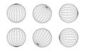 3D Wireframe sphere collection. globe or ball in circle net wire. Retro futuristic aesthetic. geometry wireframe shapes grid.