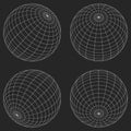 3D Wireframe sphere collection. globe or ball in circle net wire. Retro futuristic aesthetic. geometry wireframe shapes grid.