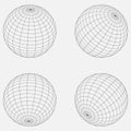 3D Wireframe sphere collection. globe or ball in circle net wire. Retro futuristic aesthetic. geometry wireframe shapes grid