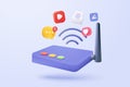 3d wireless router connection and sharing network on internet. Hotspot access point for digital and online coverage. Broadcasting Royalty Free Stock Photo