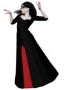 3D Witch in black medieval dress