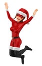 3D Woman christmas superhero jumping for joy. Happy