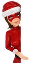 3D Woman christmas superhero ponting aside Royalty Free Stock Photo