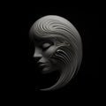 Sculpted Black Hair Woman Head: Futuristic Design With Ritualistic Mask