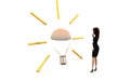 3d woman illuminated bulb concept in white background Royalty Free Stock Photo