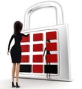 3d woman lock and password authentication security concept