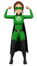 3D Woman superhero of recycling showing his muscles