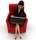 3d woman working on laptop while sitting on sofa seat concept