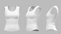 3D Women's sleeveless tank top, t-shirt round crew front, side and angle view. Realistic mockup of female sport or
