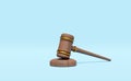 3d wooden judge gavel, hammer auction with stand isolated on blue background. law, justice system symbol concept, 3d render Royalty Free Stock Photo