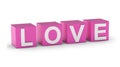 3d word LOVE on cubes isolated on white background