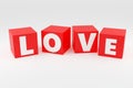 3d word LOVE red cubes on light background with shadow, 3d rendering Royalty Free Stock Photo